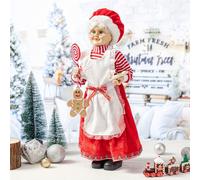 (Fabric Candy Mrs Santa Claus) 1pc Classic Fabric Candy Christmas Mother Figurine, Festive Red White Holiday Decor With Gingerbread & Candy Cane Accents For Home Display