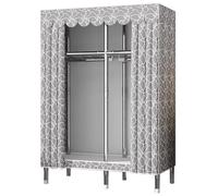 Fabric Canvas Wardrobe - Foldable Closet with Hanging Rails and Compartments, Curtain Type for Bedroom Storage