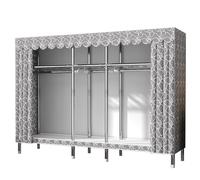 Fabric Canvas Wardrobe - Foldable Closet with Hanging Rails and Compartments, Curtain Type for Bedroom Storage