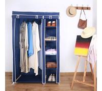 Fabric Canvas Wardrobe Organizer Clothes Rail Shelves Storage Closet Double Tall - Blue