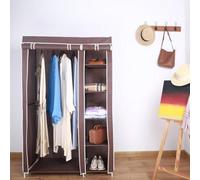 Fabric Canvas Wardrobe Organizer Clothes Rail Shelves Storage Closet Double Tall - Brown