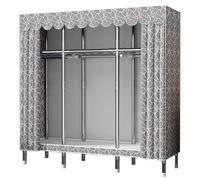 Fabric Canvas Wardrobe with Hanging Rails and Compartments - Foldable Closet for Bedroom, Curtain Type Cloth Wardrobe