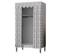 Fabric Canvas Wardrobe with Hanging Rails and Compartments - Foldable Closet for Bedroom, Curtain Type Cloth Wardrobe