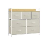 Fabric Chest of 7 Drawers, Cream White + Oak Beige