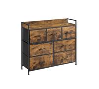 Fabric Chest of 7 Drawers, Rustic Brown + Black