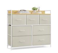 Fabric Chest of Drawers, 7 Storage Drawers with Metal Frame, Cream White + Oak Beige / 7 Drawers(28.5D x 98W x 85H cm)