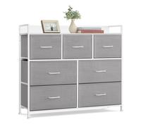 Fabric Chest of Drawers, 7 Storage Drawers with Metal Frame, Dove Grey + Cloud White / 7 Drawers(28.5D x 98W x 85H cm)