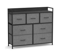 Fabric Chest of Drawers, 7 Storage Drawers with Metal Frame, Grey + Black / 7 Drawers(28.5D x 98W x 85H cm)