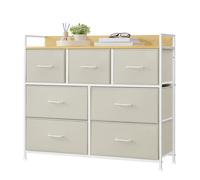 Fabric Chest of Drawers, Cream White + Oak Beige / 7 Drawers(28.5D x 98W x 85H cm)