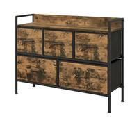 Fabric Chest of Drawers, Rustic Brown + Ink Black / 5 Drawers(29D x 98.2W x 70H cm)