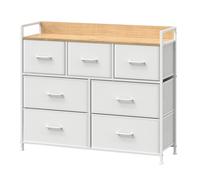 Fabric Chest of Drawers, White + Oak / 7 Drawers(28.5D x 98W x 85H cm)