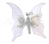 Fabric Christmas Butterfly Tree Ornaments Velvet Flocked Hanging Decorations for Holiday Party Supplies in for Champagne - Easy to Hang on Christmas Trees or Displays(Silver-white 30cm)