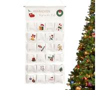 Fabric Christmas Countdown Calendar - 24 Day Wall Hanging Storage | Reusable Christmas Fabric Organizer for Chocolate, Candy, , Toys