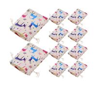 Fabric Christmas Gift Bags 10pcs Cotton Linen Drawstring Candy Bags | Sturdy Drawstring Closure, Christmas Theme Pattern, for Chocolate and Holiday Giving, Practical Pack of Ten
