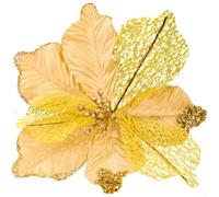 Fabric Christmas Maple Leaf Hollow Glitter Charm, Glitter Artificial Poinsettia Faux Flowers, For Adding Festive Touches To Holiday Arrangements(yellow)