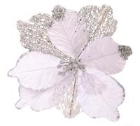 Fabric Christmas Maple Leaf Hollow Glitter Charm, Glitter Artificial Poinsettia Faux Flowers, For Adding Festive Touches To Holiday Arrangements(white)
