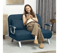 HOMCOM Fabric Convertible 2 Seater Sofa Bed w/ 2 Pillows, Navy Blue, Blue