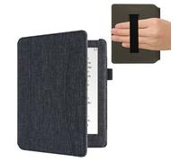 kwmobile Case Compatible with Kobo Aura H2O Edition 2 - Fabric Cover with Magnetic Closure, Strap, Pocket - Dark Grey