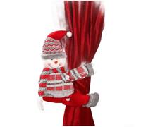 Fabric Curtain Tieback with Handmade Santa Claus Snowman Reindeer Holiday Design for Window and Door Decoration (Snowman)