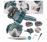 Fabric Cutter Electric Rotary, 70/90mm Cordless Cutting Machine with 2 Batteries - Automatic Sharpening, Cut Cloth, Leather, Carpet - 35mm/45mm Cutting Thickness