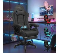(Fabric Dark Grey) ELFORDSON Gaming Office Chair Massage Recliner Padded Swivel Footrest Computer