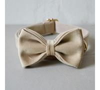 Fabric Dog Collar Leash Set For Medium Big Pet Necklace With Bow Tie Khaki Velvet Necklace-bow collar-L