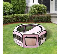 Fabric Dog Pens Pet Puppy PlayPen Dog Crate 37cmx37cmx95cm-Pink/Cream