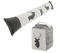 Fabric Doorstop & Door Draught Excluder Set Embroidered Stag Herrinbone Tweed Design Christmas Home Accessory Gift