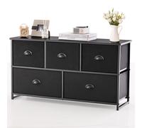Fabric Drawer Cabinet with Sturdy Iron Frame - 5 Fabric Drawers, Large Table Top, Water-Repellent, Industrial Black/Brown