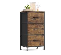 Fabric drawer storage unit for bedroom or living room, Rustic Brown + Ink Black / 3 Drawers / Set of 1