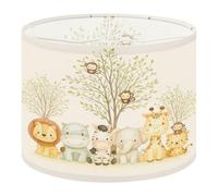 Fabric Drum Lamp Shade Adorable Safari Animal Friends Trees Monkeys Vintage Funky Medium Linen Decorative Lampshades 13inch Set of 1 for Table Lamps, Floor Lamps,Ceiling Lamp