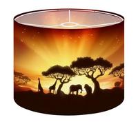 Fabric Drum Lamp Shade an African Savannah Landscape Scene Animal Silhouettes Vintage Funky Medium Linen Decorative Lampshades 13inch Set of 1 for Table Lamps, Floor Lamps,Ceiling Lamp