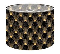 Fabric Drum Lamp Shade Art Deco Seamless Black Gold Scales Shells Vintage Funky Medium Linen Decorative Lampshades 13inch Set of 1 for Table Lamps, Floor Lamps,Ceiling Lamp