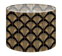 Fabric Drum Lamp Shade Art Deco Seamless Black Gold Scales Shells Vintage Funky Medium Linen Decorative Lampshades 13inch Set of 1 for Table Lamps, Floor Lamps,Ceiling Lamp