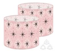 Fabric Drum Lamp Shade Atomic Age Starburst Seamless Inspired by 1960 s Vintage Funky Medium Linen Decorative Lampshades 13inch Set of 2 for Table Lamps, Floor Lamps,Ceiling Lamp