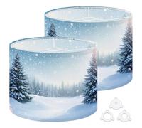 Fabric Drum Lamp Shade Beautiful Winter Landscape Snow Covered Trees Christmas Vintage Funky Medium Linen Decorative Lampshades 13inch Set of 2 for Table Lamps, Floor Lamps,Ceiling Lamp