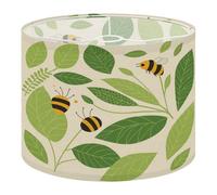 Fabric Drum Lamp Shade Bees Green Leaves Minimalist Design Vintage Funky Medium Linen Decorative Lampshades 13inch Set of 1 for Table Lamps, Floor Lamps,Ceiling Lamp