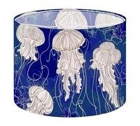 Fabric Drum Lamp Shade Big jellyfishes Seamless Outline Hand Drawn Vintage Funky Medium Linen Decorative Lampshades 13inch Set of 1 for Table Lamps, Floor Lamps,Ceiling Lamp