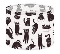 Fabric Drum Lamp Shade Black Cats Seamless Funny Kittens Different Poses Cute Cartoon Vintage Funky Medium Linen Decorative Lampshades 13inch Set of 1 for Table Lamps, Floor Lamps,Hanging Lamp