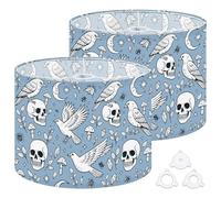 Fabric Drum Lamp Shade Black White Seamless Hand Drawn Inky Ravens Crows Vintage Funky Medium Linen Decorative Lampshades 13inch Set of 2 for Table Lamps, Floor Lamps,Hanging Lamp