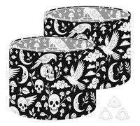 Fabric Drum Lamp Shade Black White Seamless Hand Drawn Inky Ravens Crows Vintage Funky Medium Linen Decorative Lampshades 13inch Set of 2 for Table Lamps, Floor Lamps,Hanging Lamp