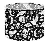 Fabric Drum Lamp Shade Black White Seamless Hand Drawn Inky Ravens Crows Vintage Funky Medium Linen Decorative Lampshades 13inch Set of 1 for Table Lamps, Floor Lamps,Hanging Lamp
