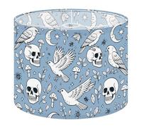 Fabric Drum Lamp Shade Black White Seamless Hand Drawn Inky Ravens Crows Vintage Funky Medium Linen Decorative Lampshades 13inch Set of 1 for Table Lamps, Floor Lamps,Hanging Lamp