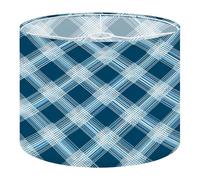 Fabric Drum Lamp Shade Blue White Plaid Geometric Diagonal Lines Vintage Funky Medium Linen Decorative Lampshades 13inch Set of 1 for Table Lamps, Floor Lamps,Ceiling Lamp