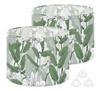 Fabric Drum Lamp Shade Botanical Seamless Banana Leaves Vines Other Leaves Light Green Vintage Funky Medium Linen Decorative Lampshades 13inch Set of 2 for Table Lamps, Floor Lamps,Hanging Lamp