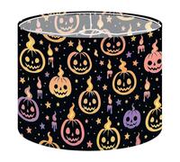 Fabric Drum Lamp Shade Bright Burning Smiling Halloween Pumpkins Burning Vintage Funky Medium Linen Decorative Lampshades 13inch Set of 1 for Table Lamps, Floor Lamps,Hanging Lamp