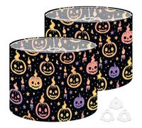 Fabric Drum Lamp Shade Bright Burning Smiling Halloween Pumpkins Burning Vintage Funky Medium Linen Decorative Lampshades 13inch Set of 2 for Table Lamps, Floor Lamps,Hanging Lamp