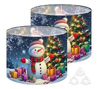 Fabric Drum Lamp Shade Christmas Gem Arts Snowman Christmas Vintage Funky Medium Linen Decorative Lampshades 13inch Set of 2 for Table Lamps, Floor Lamps,Ceiling Lamp