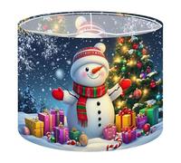 Fabric Drum Lamp Shade Christmas Gem Arts Snowman Christmas Vintage Funky Medium Linen Decorative Lampshades 13inch Set of 1 for Table Lamps, Floor Lamps,Ceiling Lamp