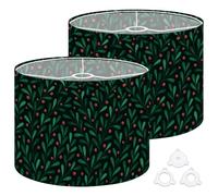 Fabric Drum Lamp Shade Christmas Mistletoe Foliage Lingonberries Seamless Vintage Funky Medium Linen Decorative Lampshades 13inch Set of 2 for Table Lamps, Floor Lamps,Ceiling Lamp